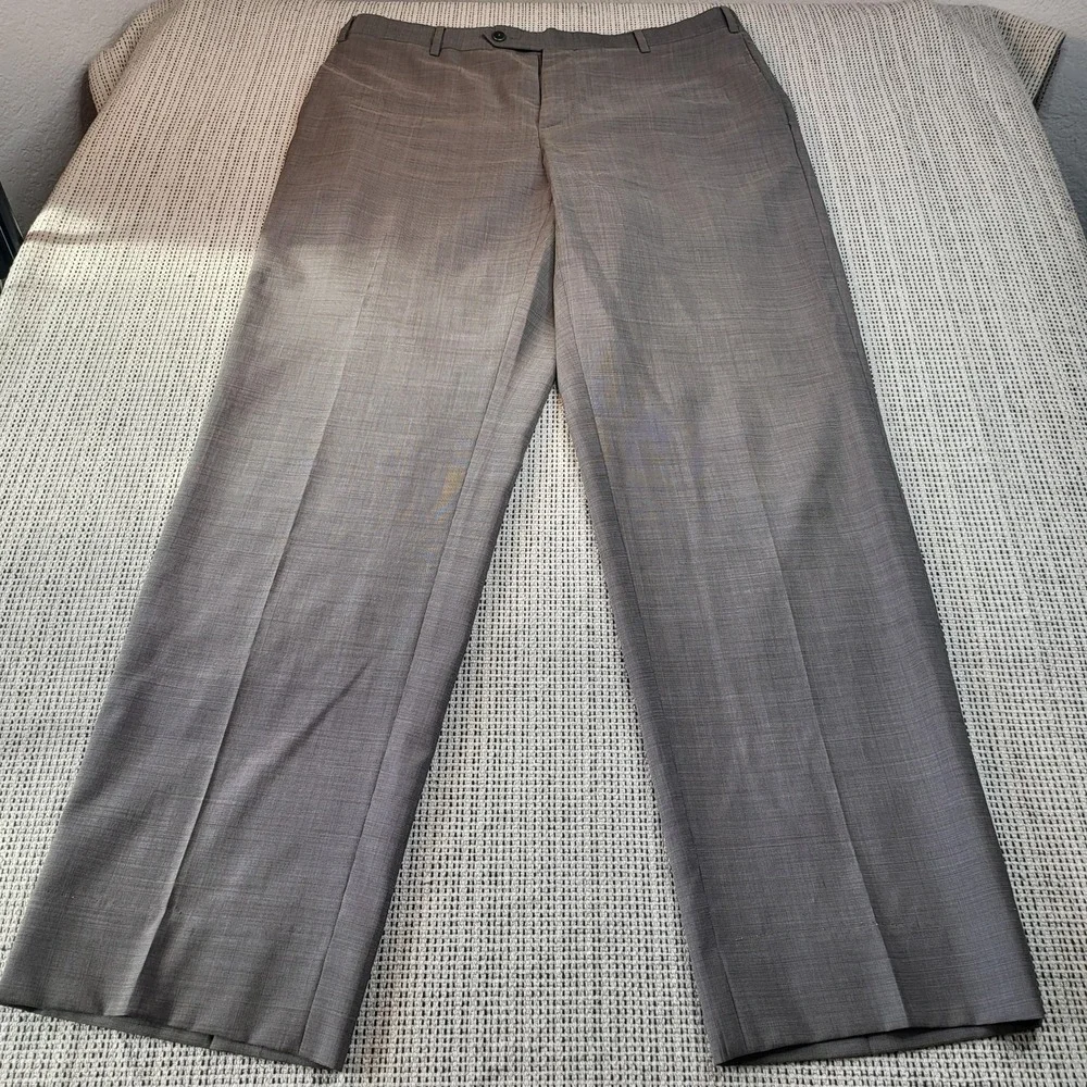 Zanella Devon Dress Pants Mens 38x30 Gray Wool Flat Front Made‎ In Italy